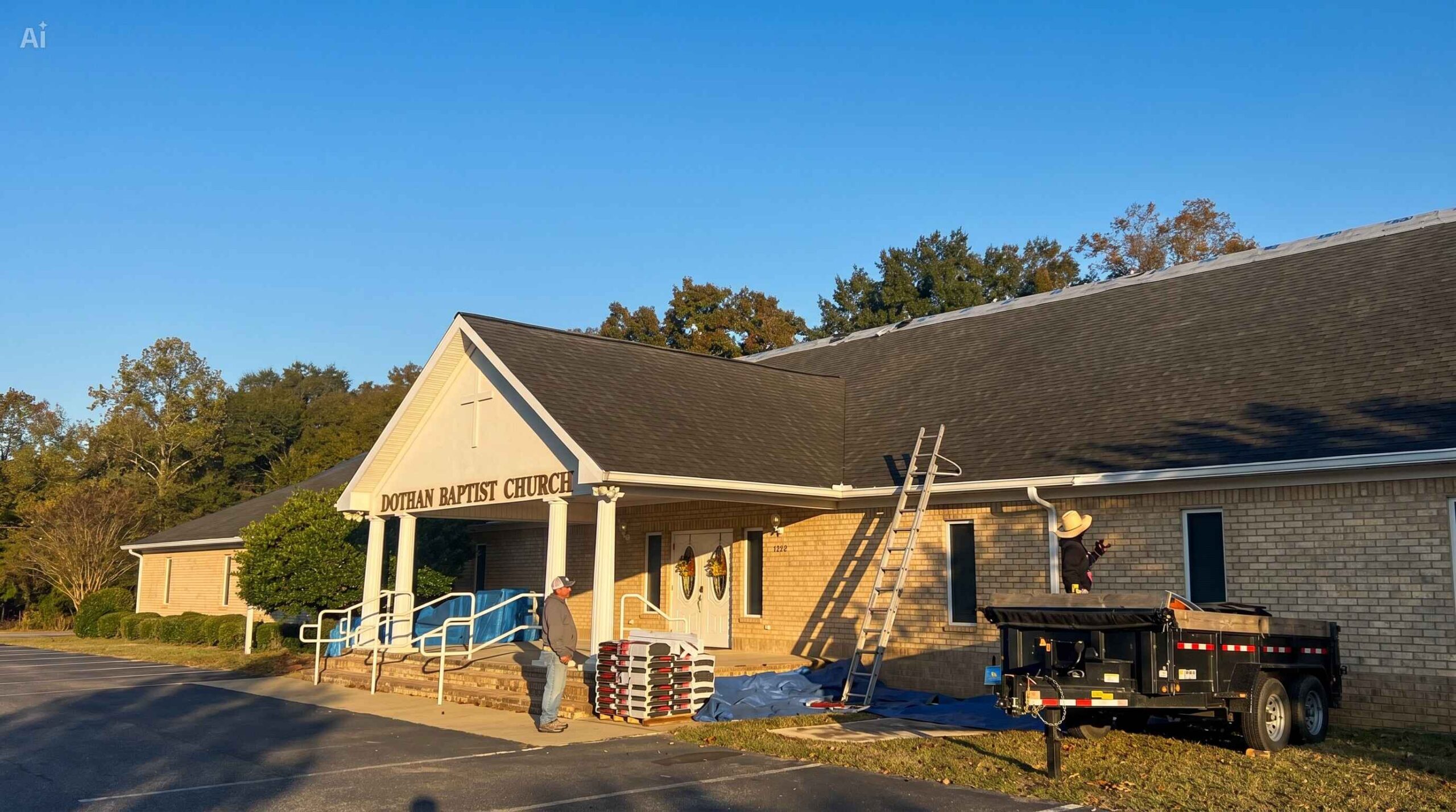 Baptist church roof before — Dothan AL