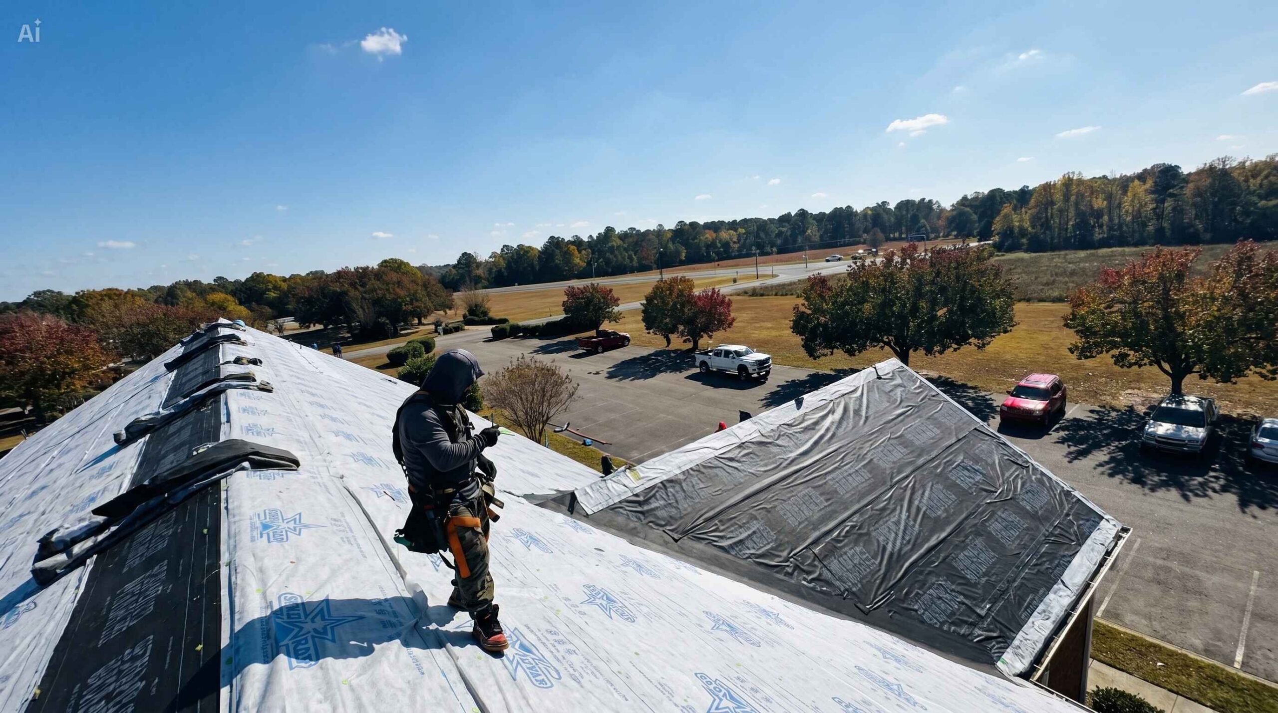 Baptist church commercial roof in progress — Dothan AL