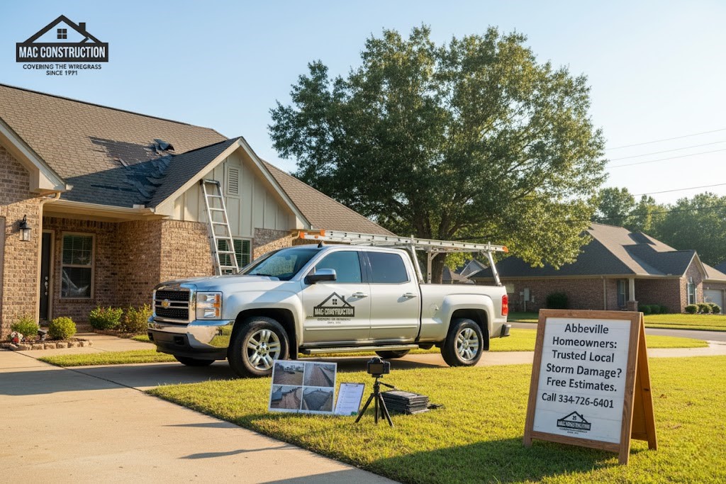 Real storm damage roof repair inspection in Houston County AL by MAC Construction