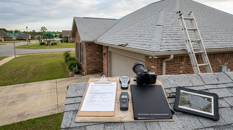 Real storm damage roof repair inspection in Houston County AL by MAC Construction