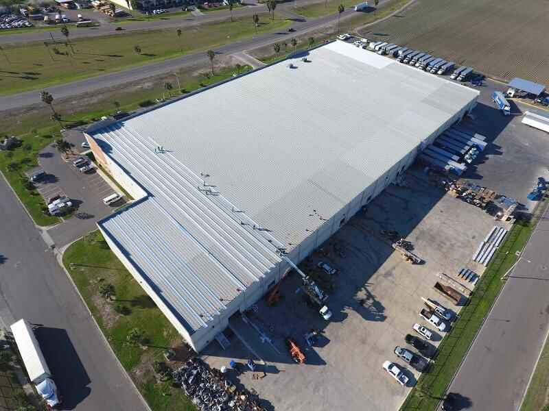 Metal roofing for an industrial building