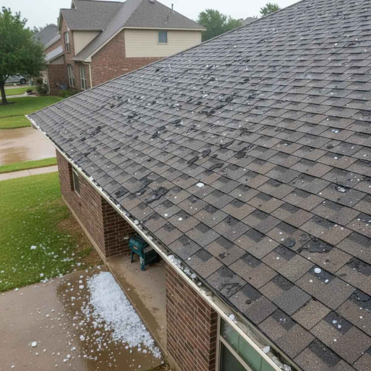 Roof showing hail damage before repair